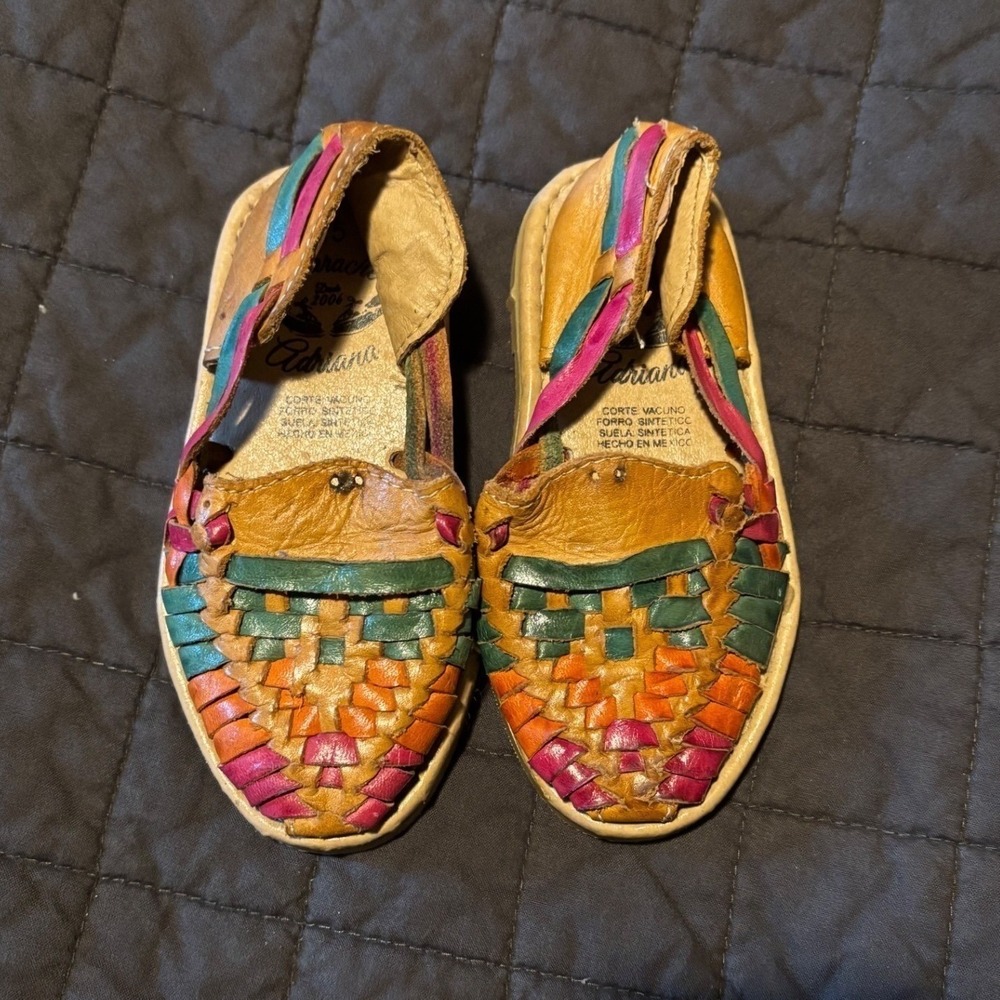 Kids Huaracheria Sandals Woven Leather Multi Color Size 15(US 7) Mexican Made